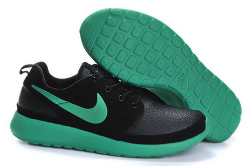 Nike Roshe Run Mens Shoes Leather Black Grass Green Discount
